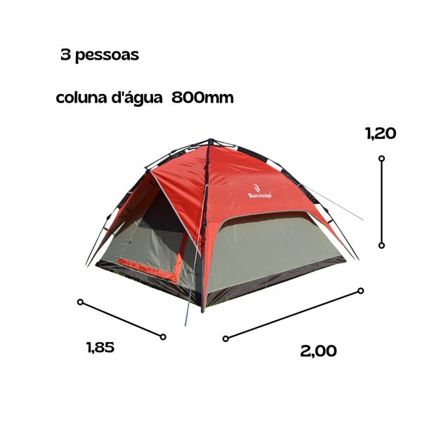 Barraca Camping Trilha 3 Pessoas Azteq Nautika 800mm Easy Dome