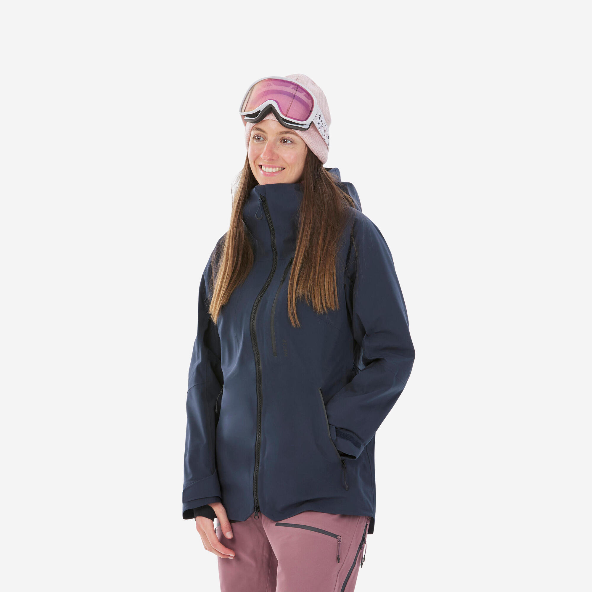 Casaco feminino de Ski Freeride 500 Padding Azul-escuro