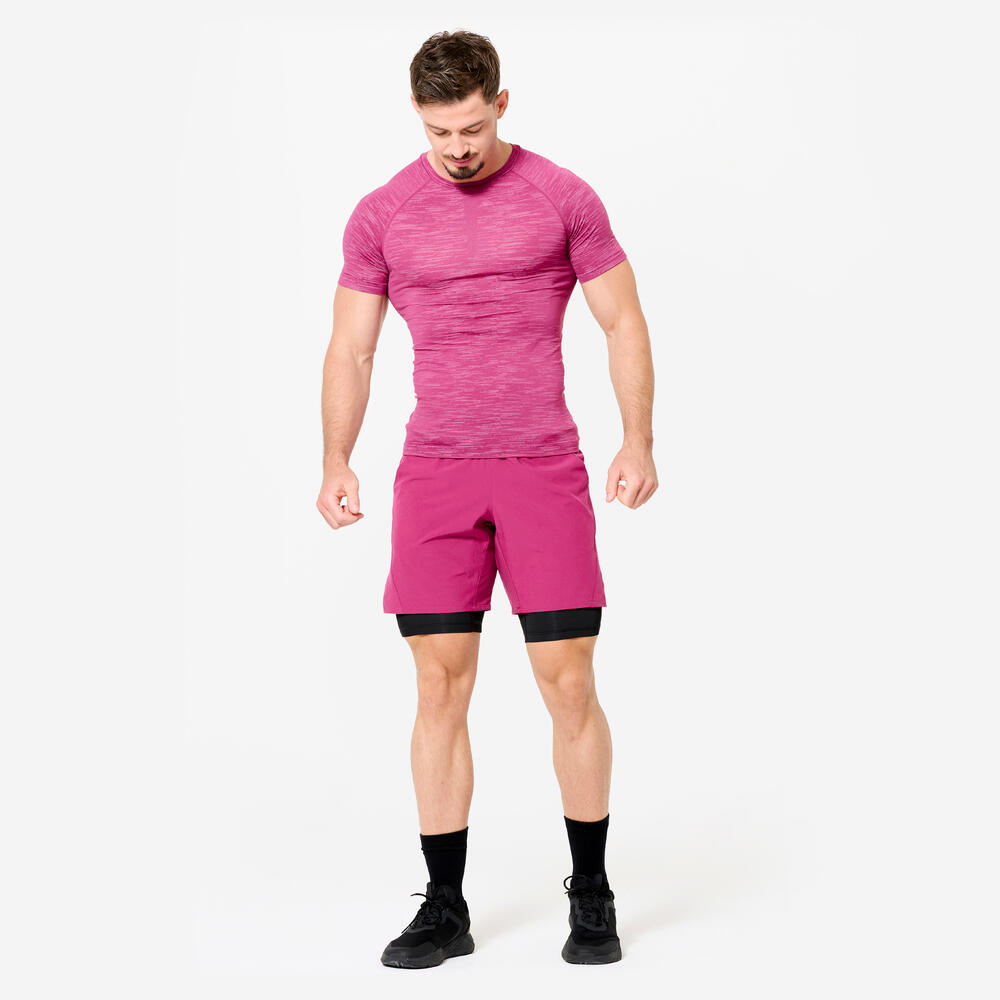 Shorts Masculino de Treino Cardio 2 em 1 Domyos Rosa