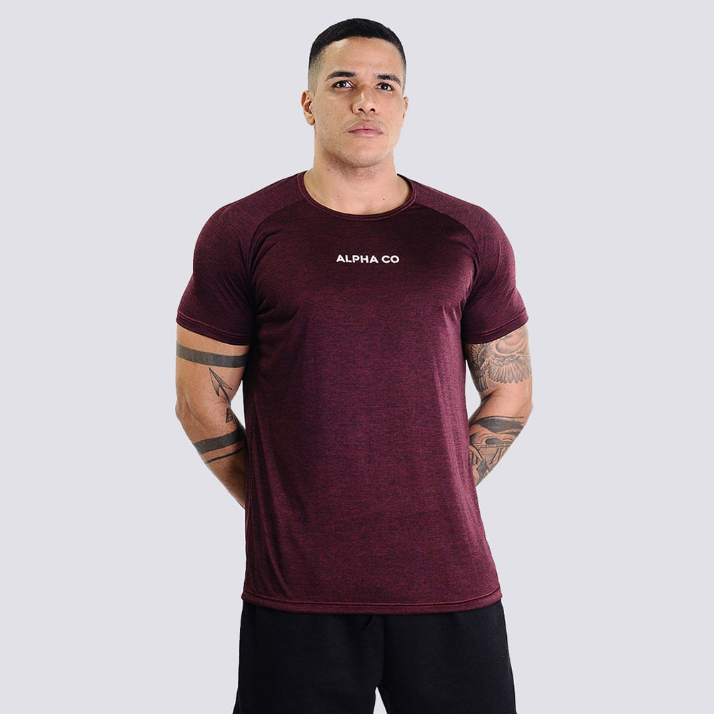 Camiseta Masculina Dry Fit Essential Mescla Vinho Alpha Co P / Bordô - Faz  a Boa!