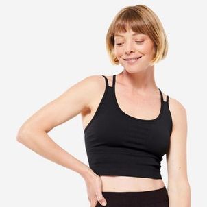 Top Feminino de Yoga Comprido sem costuras KimJaly Preta