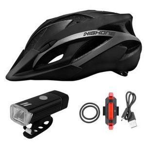 Kit capacete ciclismo farol 180 lumens sinalizador pisca usb