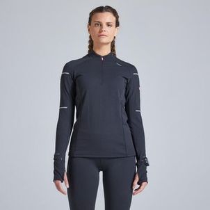Camiseta Feminina de Corrida Warm Light Kiprun Preto-pink