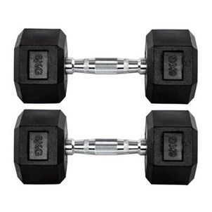 Par Halteres 6kg + 6kg Dumbbell Sextavado Emborrachado Pegada Cromada Gallant (GDb06F3B-Pt)
