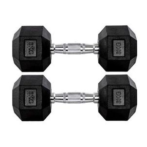 Par Halteres 8kg + 8kg Dumbbell Sextavado Emborrachado Pegada Cromada Gallant (GDb08F3B-Pt)