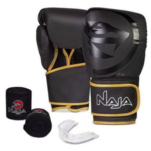 Kit Boxe Naja Black Line Muay Thai Luva + Bandagem + Bucal