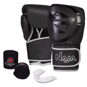 Kit Boxe Naja Black Line Muay Thai Luva + Bandagem + Bucal