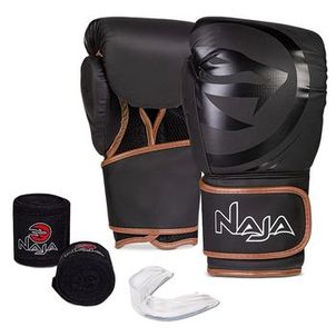 Kit Boxe Naja Black Line Muay Thai Luva + Bandagem + Bucal