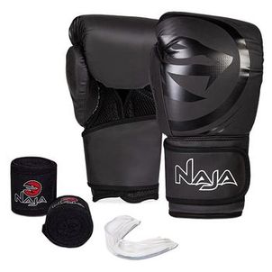 Kit Boxe Naja Black Line Muay Thai Luva + Bandagem + Bucal