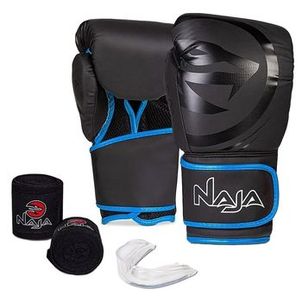Kit Boxe Naja Black Line Muay Thai Luva + Bandagem + Bucal