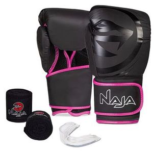 Kit Boxe Naja Black Line Muay Thai Luva + Bandagem + Bucal