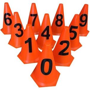 Kit 10 Cones 23cm - Numerados 0 a 9 - Laranja - Treino de Agilidade e Funcional - LDM