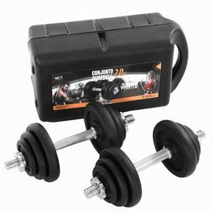 Kit Maleta Halteres Completa 20Kg Barra Anilha Dumbbell WCT