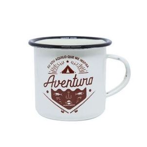 Caneca Esmaltada Guepardo Camping Aventura - Branca