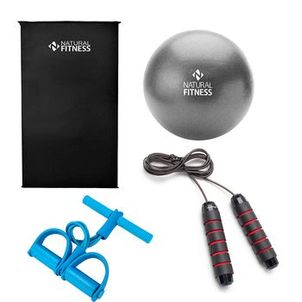 Kit Treino Iniciante Colchonete e Elástico Situp e Corda com Rolamento e Bola Overball Resistência