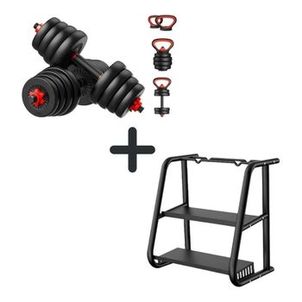 KIT HALTERES 6 EM 1 PESO MUSCULAÇÃO ATÉ 40KG + SUPORTE BONAFIT PRETO