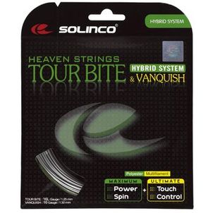 Corda Solinco Tour Bite 16L 1.25mm Prata X Vanquish 16L 1.30mm Natural - Set Individual