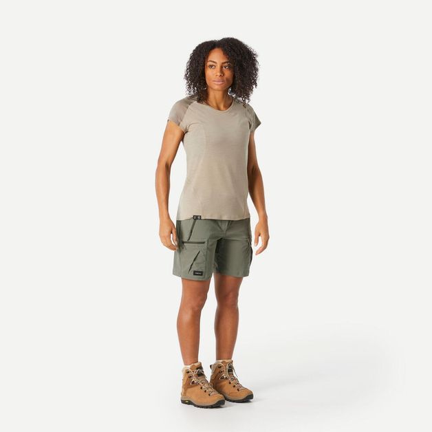 Short Feminino de Trekking M500 Forclaz, caqui, 36