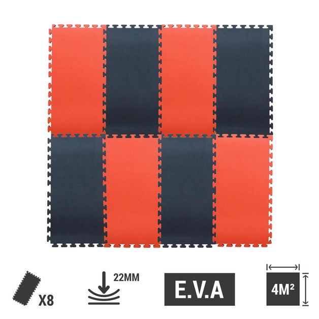 TATAME E.V.A, CORES PRETO/VERMELHO, 08 PLACAS 100CM X 50 CM = MONTADO 4M², OUTSHOCK