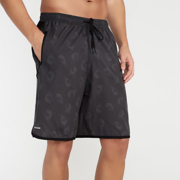 Bermuda Masculina de Surf Bolso com Zíper e Cintura Elástica Olaian, preta, G