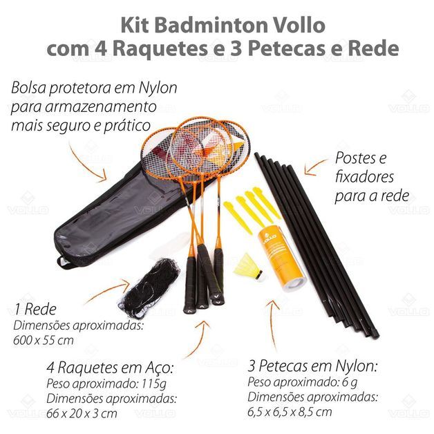 *kit badminton vollo 4 raq 3 pe, no size