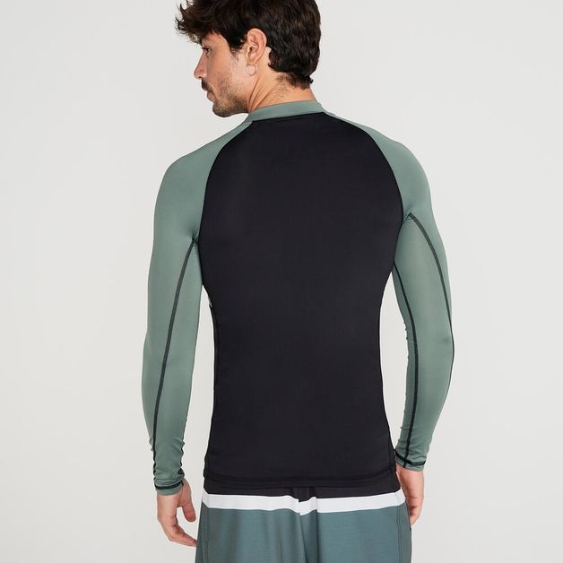 Camiseta Masculina de Surf e Bodyboard FPU50+ 500 Olaian, preta-verde, M