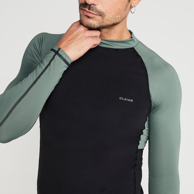 Camiseta Masculina de Surf e Bodyboard FPU50+ 500 Olaian, preta-verde, M