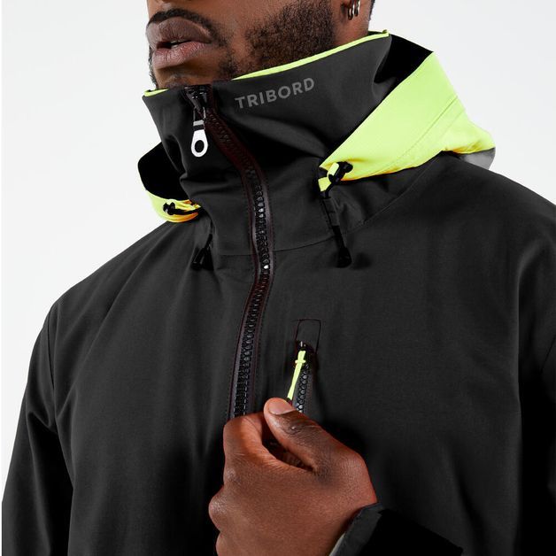 Casaco Masculino de Vela Impermeável Corta-Vento Sailing 500 Tribord, preto-amarelo, P