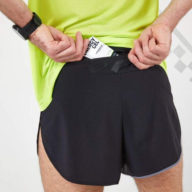 KIPRUN SHORT SPLIT BLACK GREY, 2XL