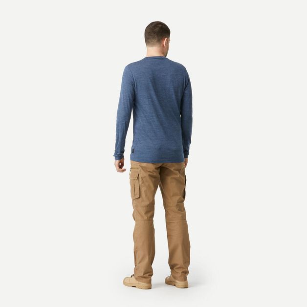 Camiseta masculina de trekking manga longa de lã merino Travel100, azul, GG