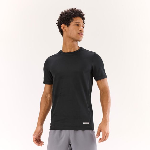 Camiseta de corrida masculina seca e respirável, preta, 3G