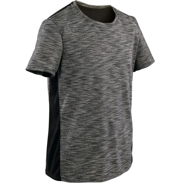 T-Shirt-GINASTICA-INFANTIL-500-Algodao-Respirante-Rapaz-Cinza-Escuro-Mesclado