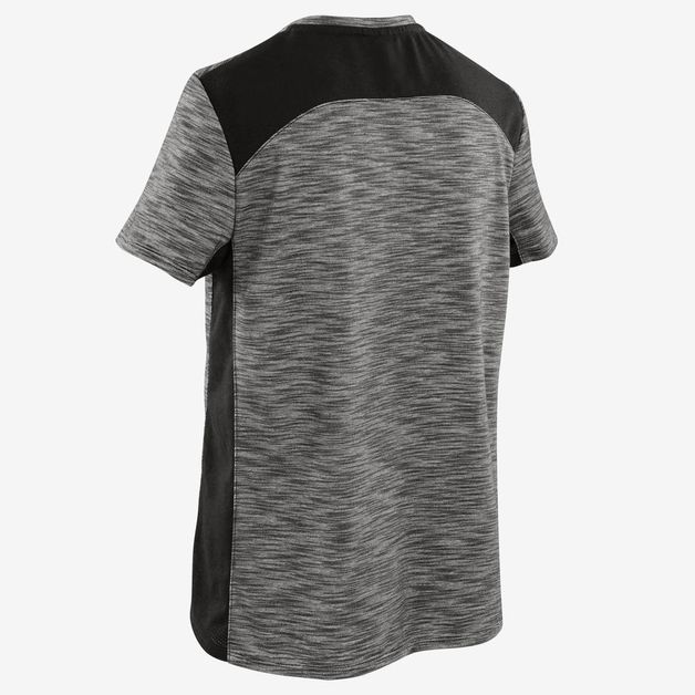T-Shirt-GINASTICA-INFANTIL-500-Algodao-Respirante-Rapaz-Cinza-Escuro-Mesclado