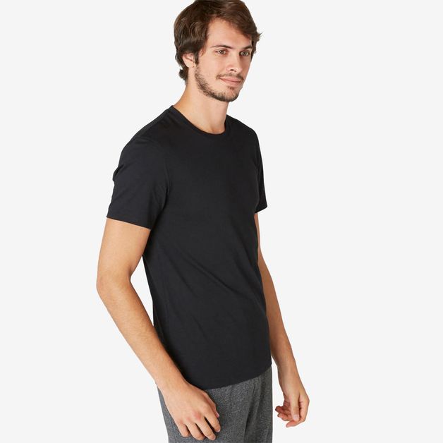 T-shirt-gym-m-500-slim-khaki-aop-gg-Preto-3G