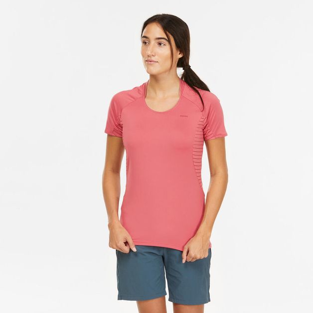 Camiseta-feminina-de-trilha-MH500-rosa-M