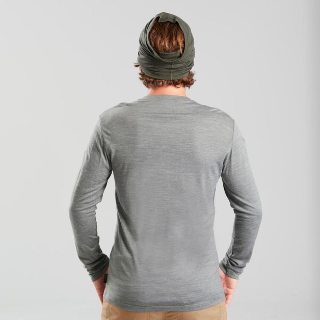 camiseta-masculina-de-trekking-manga-longa-de-la-merino-Travel100-caqui-GG