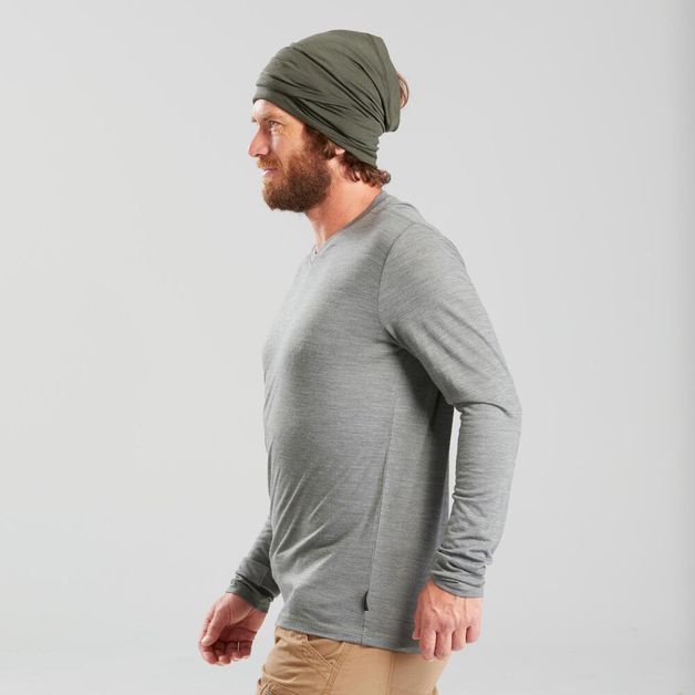 camiseta-masculina-de-trekking-manga-longa-de-la-merino-Travel100-caqui-GG