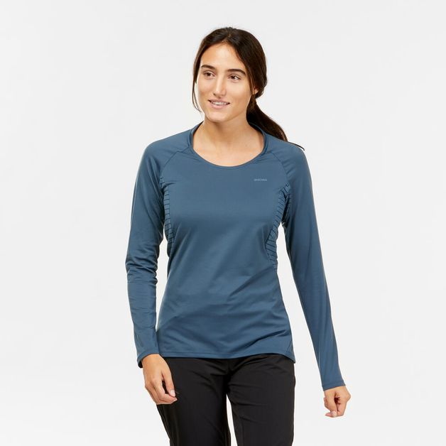 Camiseta-feminina-manga-longa-de-trilha-MH550-azul-cinza-P