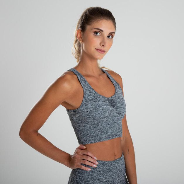 Camiseta Casual Cropped Yoga I Love Cinza- na Loja Overfame
