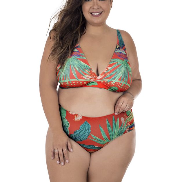 Top Biquíni Plus Size com Decote Estampado