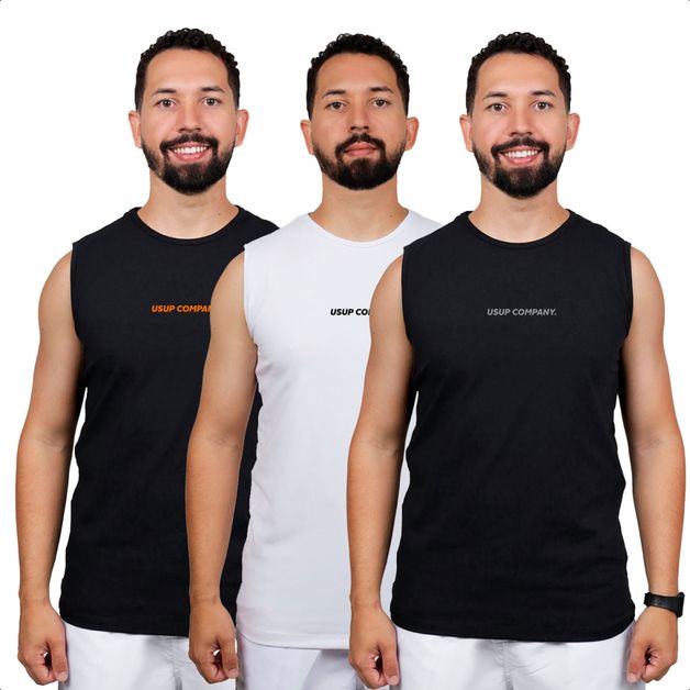 Kit de 3 Camisa Regata Masculina Camiseta Cavada Canelada de