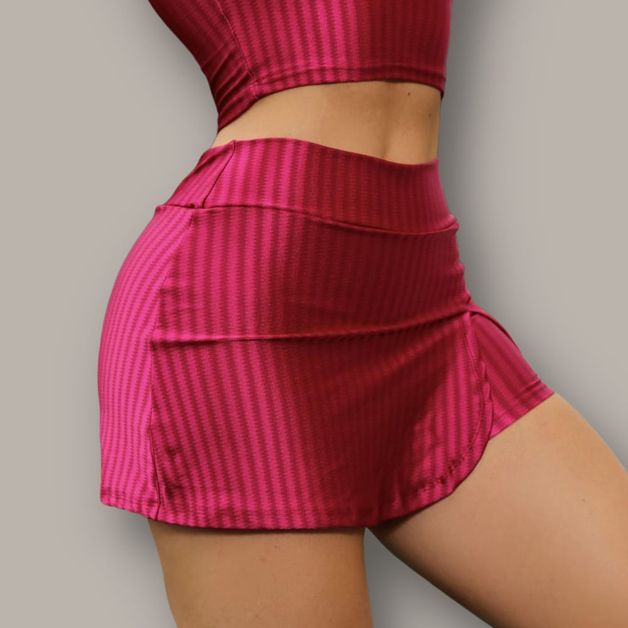 Short Saia Fitness Feminino 3D Poliamida com Abertura Frontal