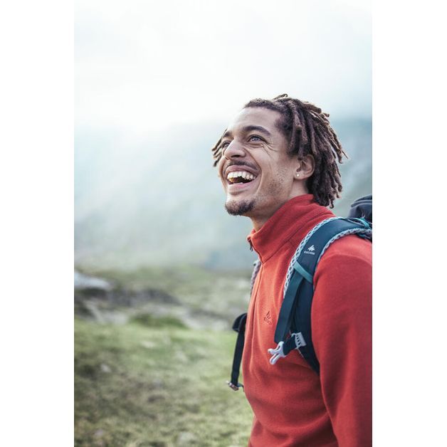 Blusa-fleece-masculina-de-trilha-e-trekking-MH100-laranja-3G