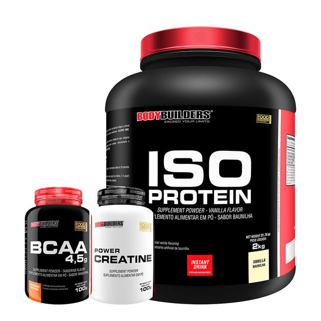 Kit Iso Protein 2kg Power Creatina 100g Bcaa 100g Tangerina Bodybuilders 1550