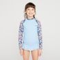 Camiseta Infantil Surf e Bodyboard FPU50+ 100 Olaian, azul-floral, 7-8 ANOS