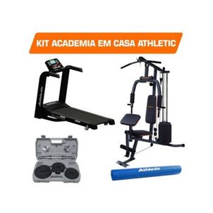 Kit academia em casa Athletic Estação de Musculação + Esteira + Maleta Dumbbell + Tapete Yoga