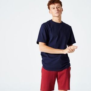 Camiseta Masculina de Pilates Essentials 500 Domyos Azul-escuro
