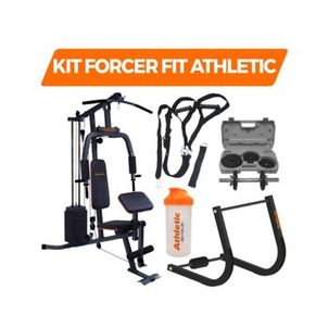 Kit forcer fit Athletic Estação Musculação + Abdo + Fita Suspensão + Maleta Dumbbell + Coqueteleira