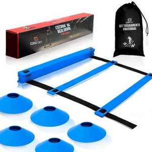 Kit Funcional Treino Futebol e Futsal Escada + 5 Chapeu - Azul