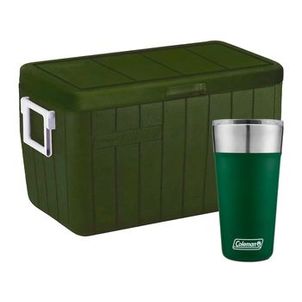 Kit Camping Coleman - Caixa Térmica 45,4L Adventure All Green e Copo Térmico com Tampa 600ml Verde